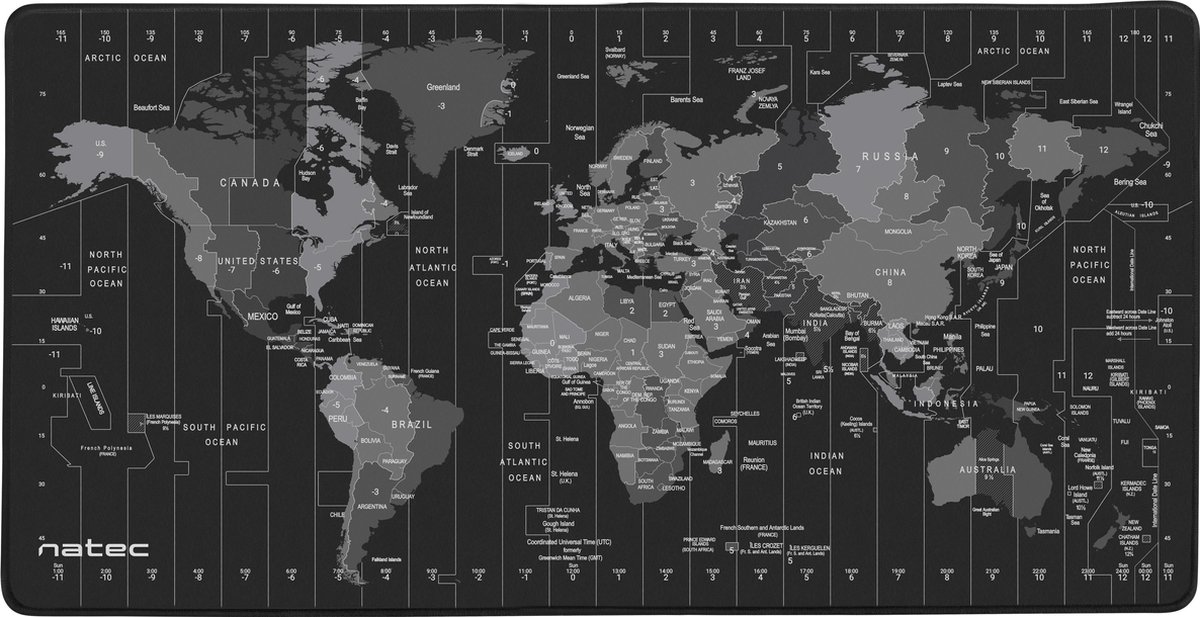 Natec - Time Zone Map Maxi - Muismat groot - Wereldkaart