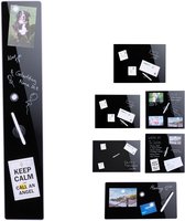 Relaxdays glassboard zwart - memobord - magneetbord - magnetisch prikbord - beschrijfbaar - 15 x 80 cm