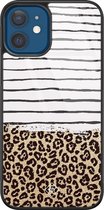 iPhone 12 hoesje glass - Luipaard strepen | Apple iPhone 12  case | Hardcase backcover zwart
