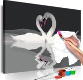 Doe-het-zelf op canvas schilderen - Zwanen 60x40 ,  Europese kwaliteit, cadeau idee