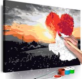 Doe-het-zelf op canvas schilderen - Hartenboom bij Zonsopkomt 60x40 ,  Europese kwaliteit, cadeau idee