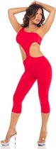 Pink Lipstick - Asymmetrische croptop catsuit rood - M/L