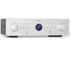 Auna Versterker, HiFi stereo mini-versterker, HiFi-versterker met bas- & treble-regelaar, 4-kanaals audioversterker, Stereo-versterker met afstandsbediening & AUX-ingang, AV-receiver
