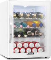 Klarstein koelkast XL Quartz 60 litres, 42 dB, 5 niveaux de refroidissement pour des températures de 3 à 10 °C, LED, 2 clayettes en métal, porte vitrée, blanc