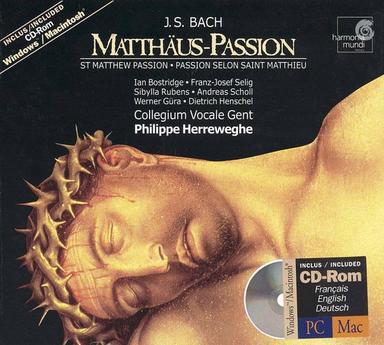 Cd-cover van Bachs Matthäus-Passion door Philippe Herreweghe, met detail van een schilderij van een doornenkroon.
