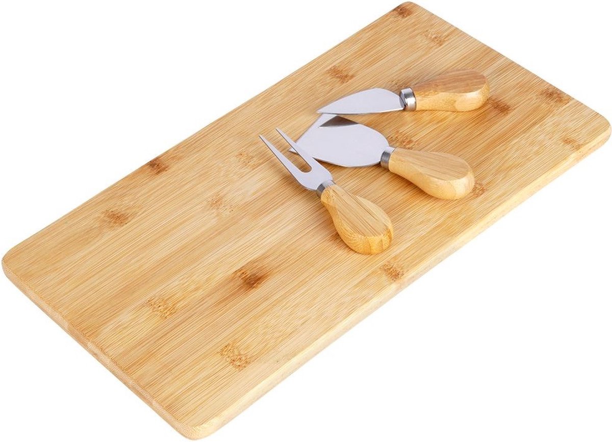 Kaasplank met Kaasmes Bamboe 4 delig - Serveerplank - Kaasmessen - Set - Hapjesplank - Mesjes - Snijplank — cadeau in Kookcadeaus - foto 5