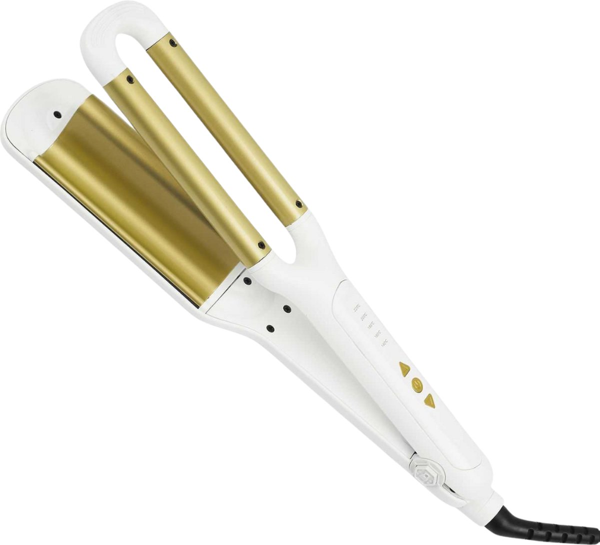 Wavy Wafeltang Haar Wit met Goud Wave Krultang Beach waves krultang