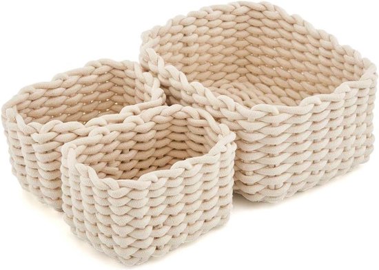 Katoenen Touw Opbergmand, Decoratieve Zachte Huidvriendelijke Bureau Opbergdoos met Deksel voor Kinderkamer (Grijs