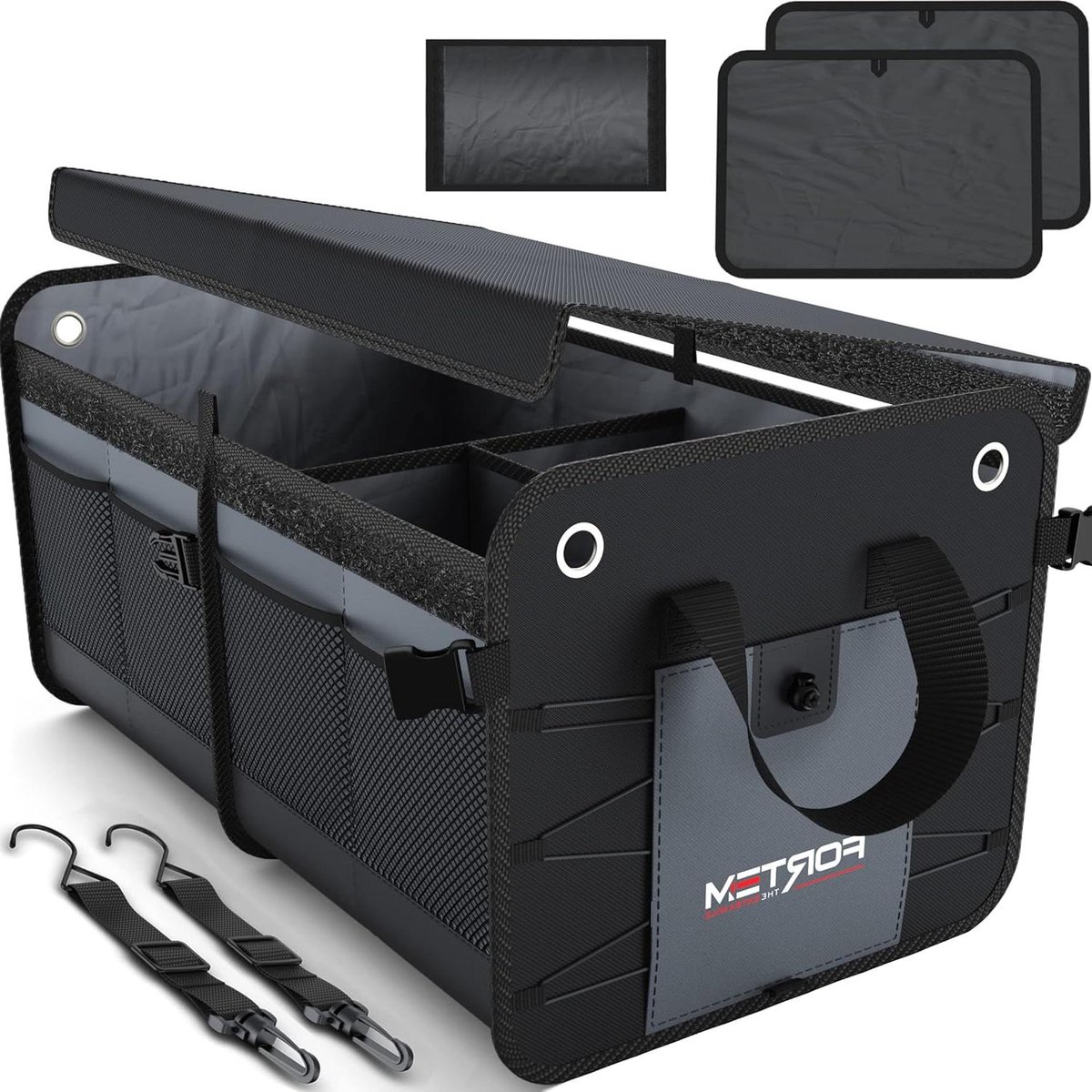 Auto Organizer Opvouwbaar SUV - Kofferbak Organizer Met Vakken - Antislip Bodem en Verstelbare Bevestigingsriempjes - Opvouwbaar Deksel - Grijs Auto organizer
