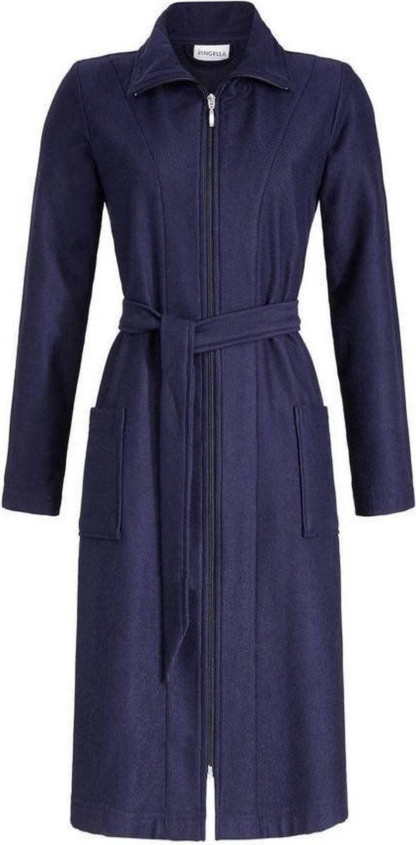Ringella Nachtblauwe badstof dames badjas ritssluiting - Blauw - Maat - 48