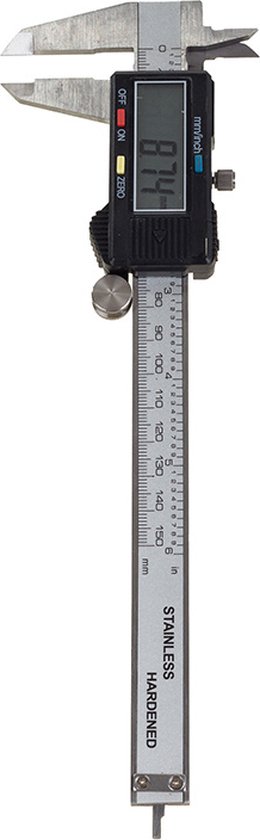 MAKA Digitale RVS schuifmaat 150 mm / 6 inch - Digitale precisieschuifmaat van roestvrij staal - LCD-display - Voor buiten-, binnenmaten, stap- en dieptemeting - Extra batterijen