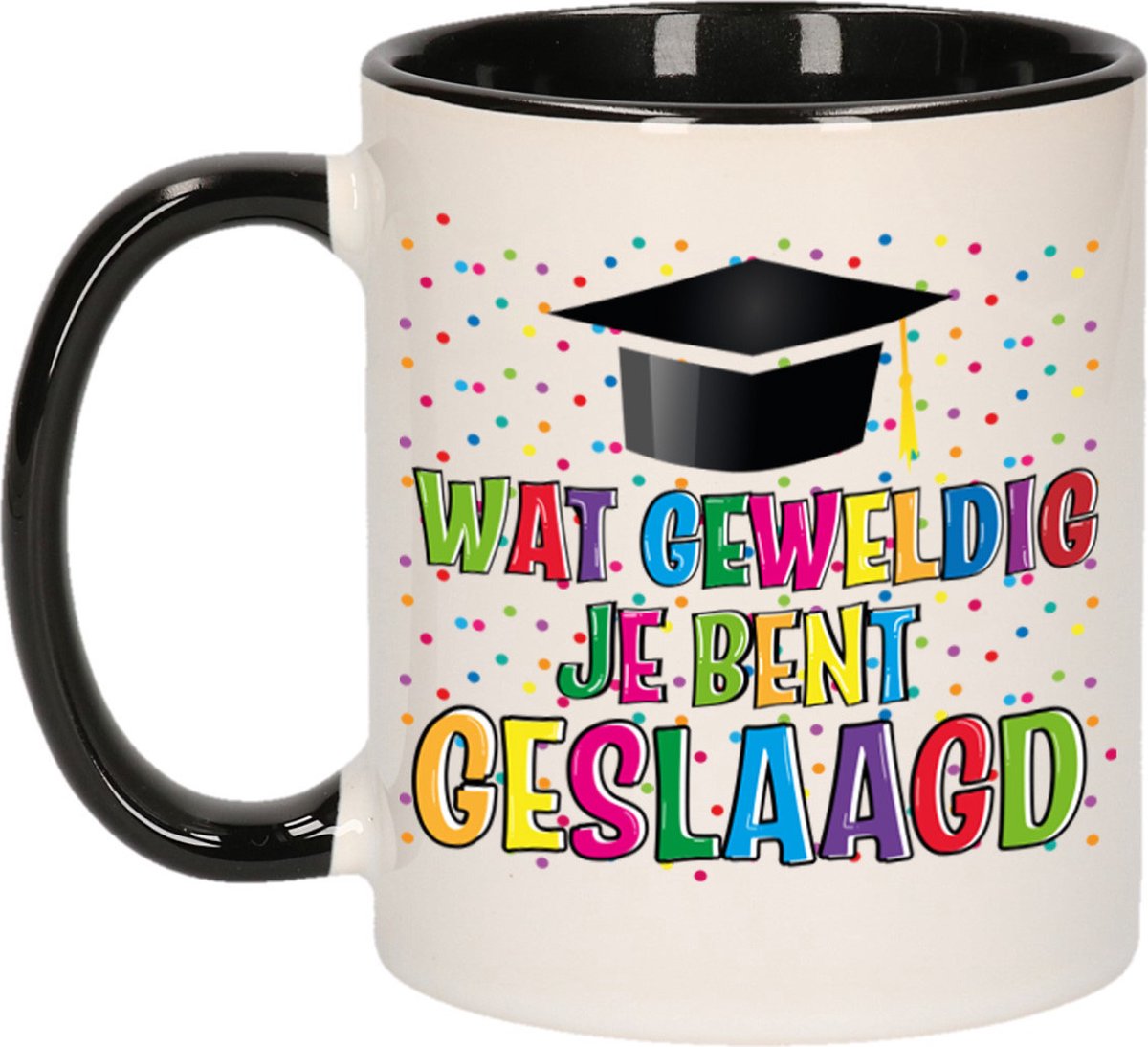 Bellatio Decorations Geslaagd cadeau mok - zwart - Geweldig Geslaagd - Ca. 300 ml