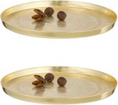 Set van 2x stuks rond kaarsenbord/kaarsenplateau goud gehamerd metaal 21 cm - Onderborden voor kaarsen op tafel