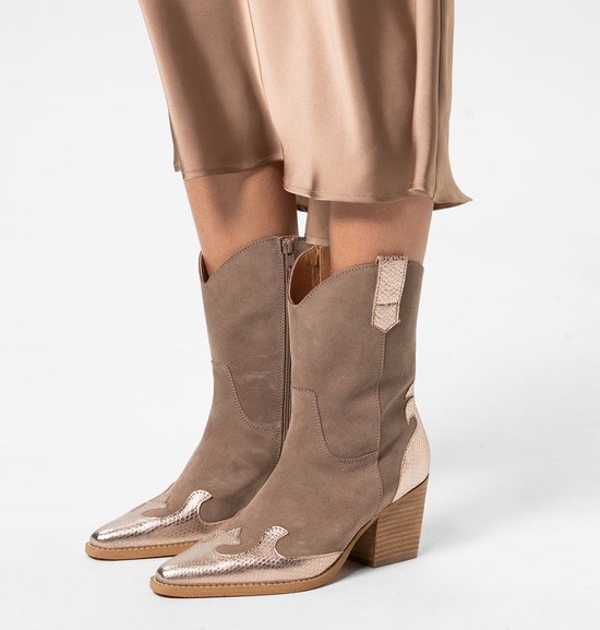 ANUFER Dames Midden Kalf Cowboylaarzen Geborduurd Blokhak Rits Aan de Zijkant Western Schoenen SN079163D Zwart EU41