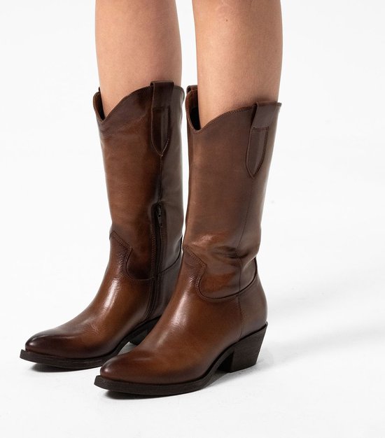 Manfield Dames Bruine Leren Cowboy Laarzen Maat 42 Bol