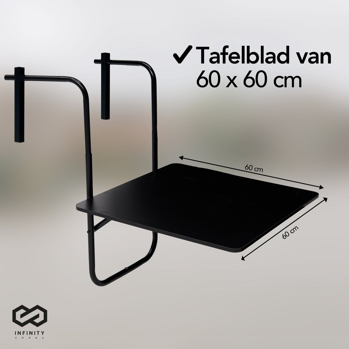 Infinity Goods Balkontafel - Inklapbaar - 60 x 60 CM - Verstelbaar - Hangend - Zwart thumbnail 7