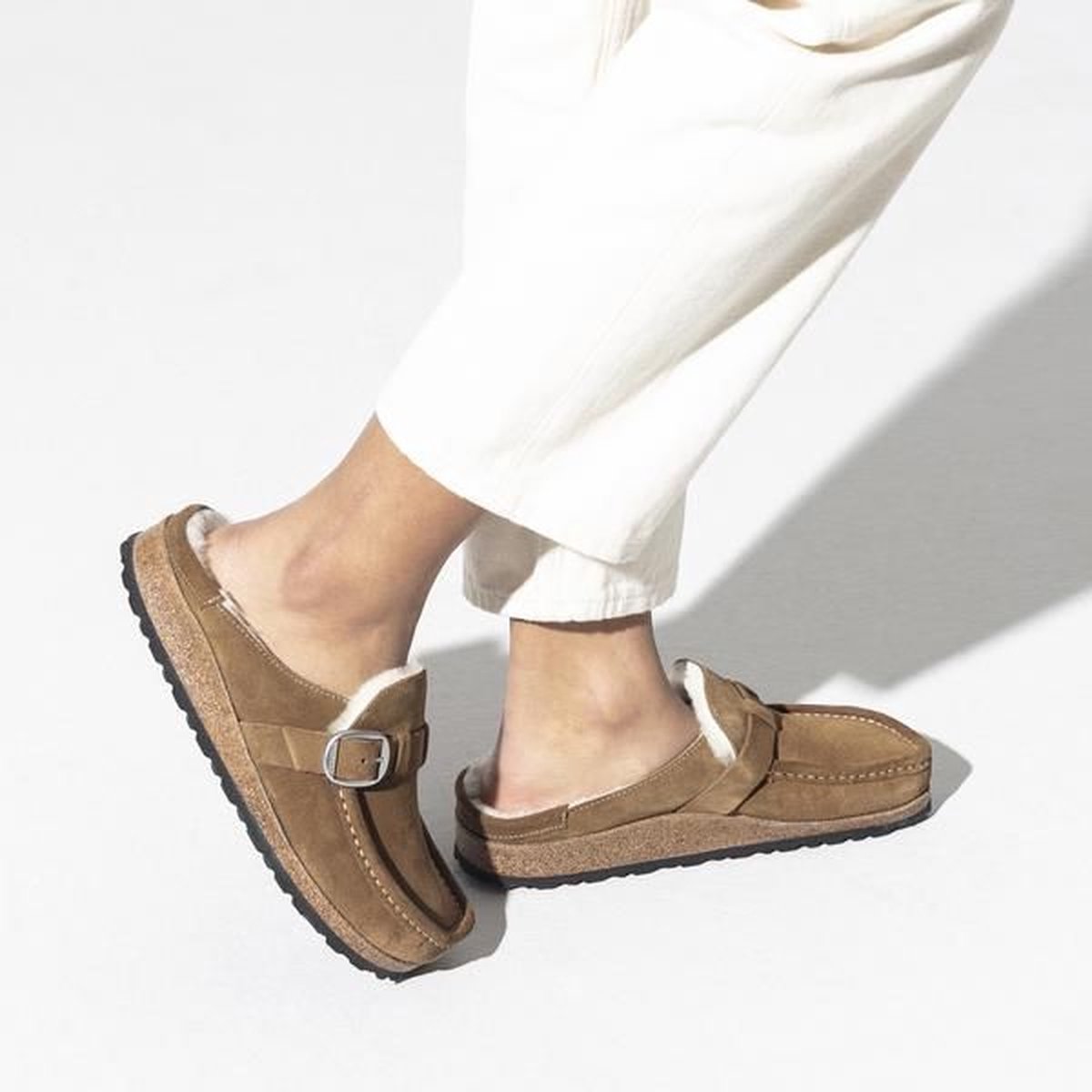 Birkenstock Buckley Shearling Suede Leather Tea Taupe