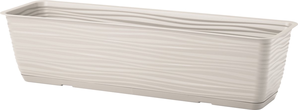 Form Plastic Plantenbak Balustrade - kunststof - lichtgrijs - L40 x B17 x H14 cm - met opvang schotel - rechthoek - balkon bakken - bloembakken