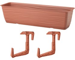 Form Plastic Balkon plantenbak Balustrade - incl ophangbeugels - kunststof - terracotta - L60 x B17 x H14