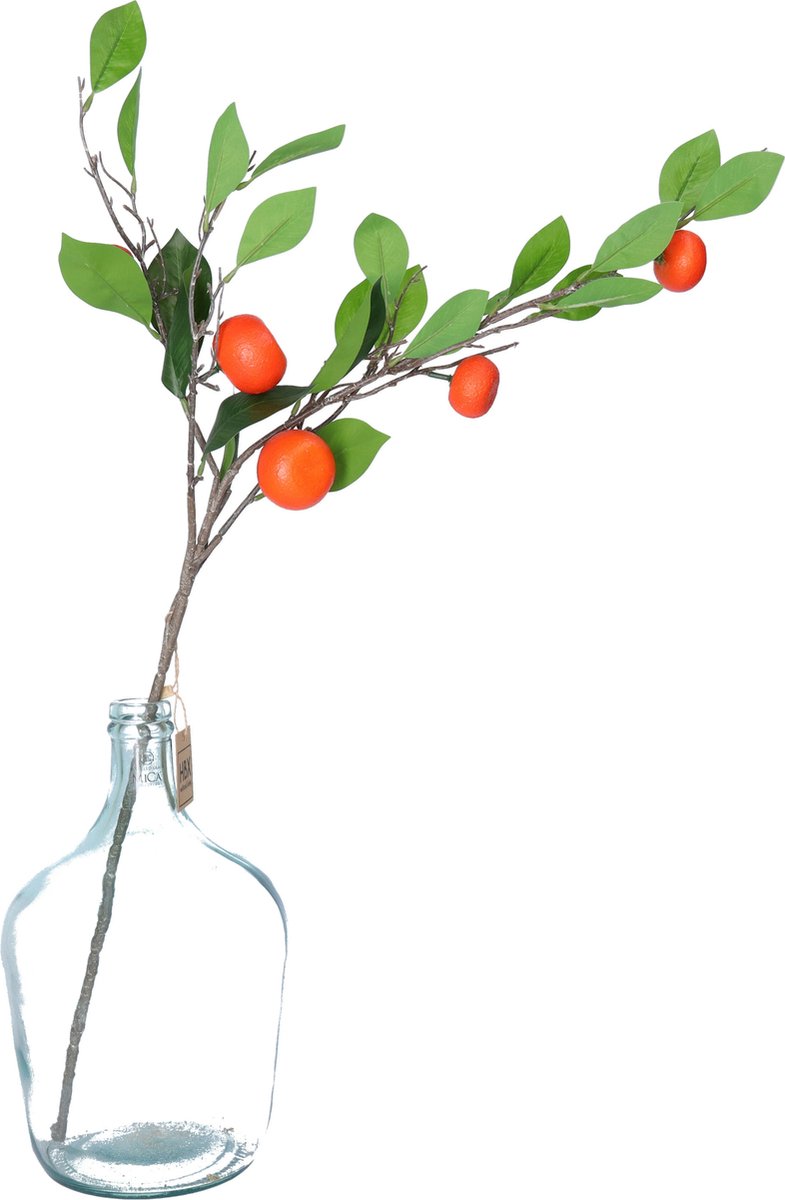 HBX Natural Living Kunstbloem citrusfruit tak clementine/mandarijn - 80 cm - oranje - losse steel - Kunst zijdebloemen