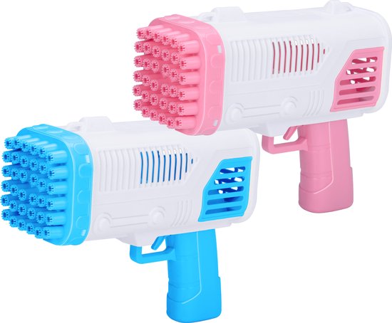 Foto: Bubblez bellenblaas pistool bellenblaasmachine voor kinderen bellenblazer met 36 gaten bubble gun aa batterijen incl 50 ml bellenblaas 18 5 x 8 2 x 16 8 cm roze of blauw