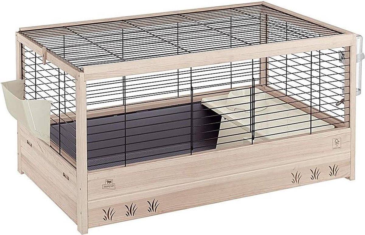 100 FSC Houten Kooi voor Cavia’s en Konijnen – Inclusief Accessoires – Zwart – Maat M