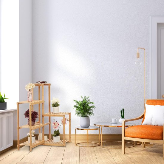 Relaxdays plantenstandaard binnen, 3 etages, bamboe & kunststof, 78 x