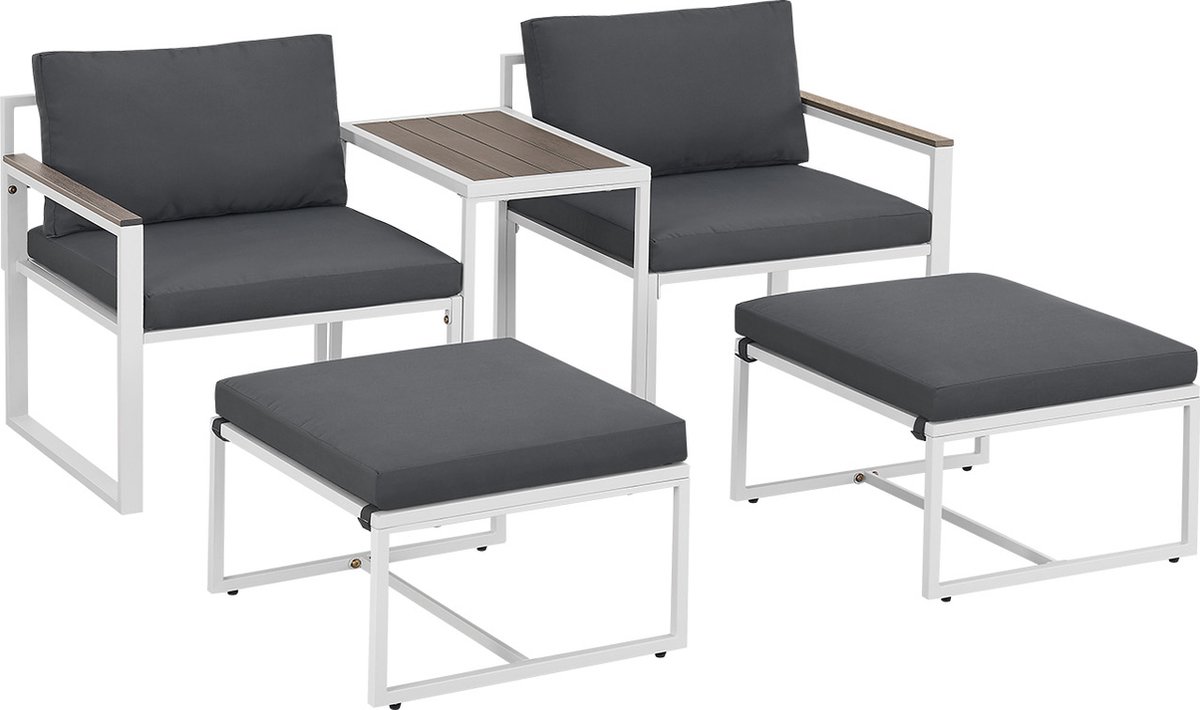 Juskys Tuinset / Loungeset Bari - 5-delig - Donkergrijs - Incl. Tafel & Fauteuil