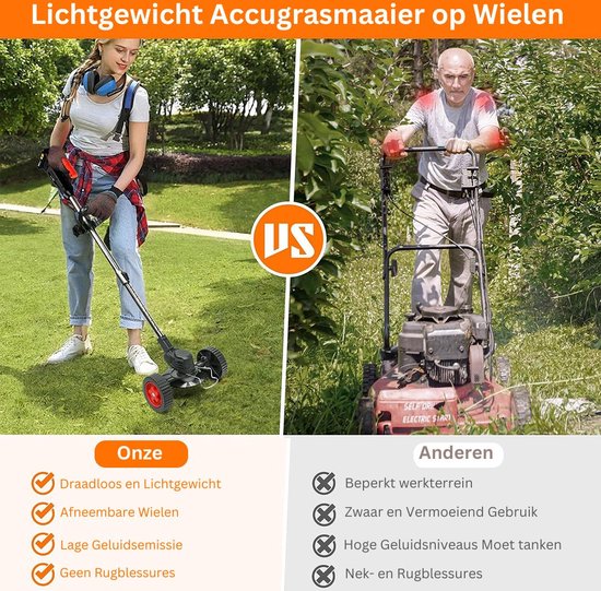Zweefmaaier - Bosmaaier Electrisch - Grastrimmer met Accu - Grasmaaier - Handmaaier met Wielen - Zwart met Rood van Merkloos	 — afbeelding 3