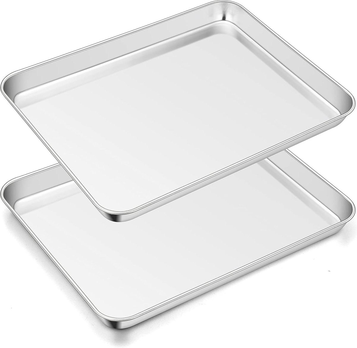 SWAWIS Set van 2 kleine bakplaten, 23 x 17 x 2,5 cm, rechthoekige ovenschaal, taartschaal, grillplaat, roestvrij staal voor bakken, braden, koken, vaatwasmachinebestendig