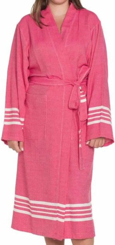 Badjas Hammam Krem Sultan Fuchsia - M - unisexe - qualité hôtelière - peignoir sauna - peignoir luxe - peignoir fin été - robe de chambre