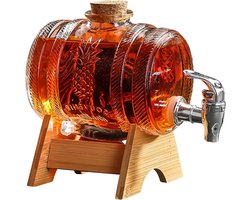 Decanter with Wooden Stand 1000ml - Drink Dispenser for Wine Glass - Wine Barrel with Tap for Scotch Bourbon - Vodka Rum and Liqueur - Party Drinking Gifts for Boyfriend - Husband - Father Image