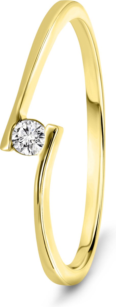 Miore Pure Ring Dames - 9 Karaat - Goudkleurig - Met Diamanten - Handgemaakt - Maat 52
