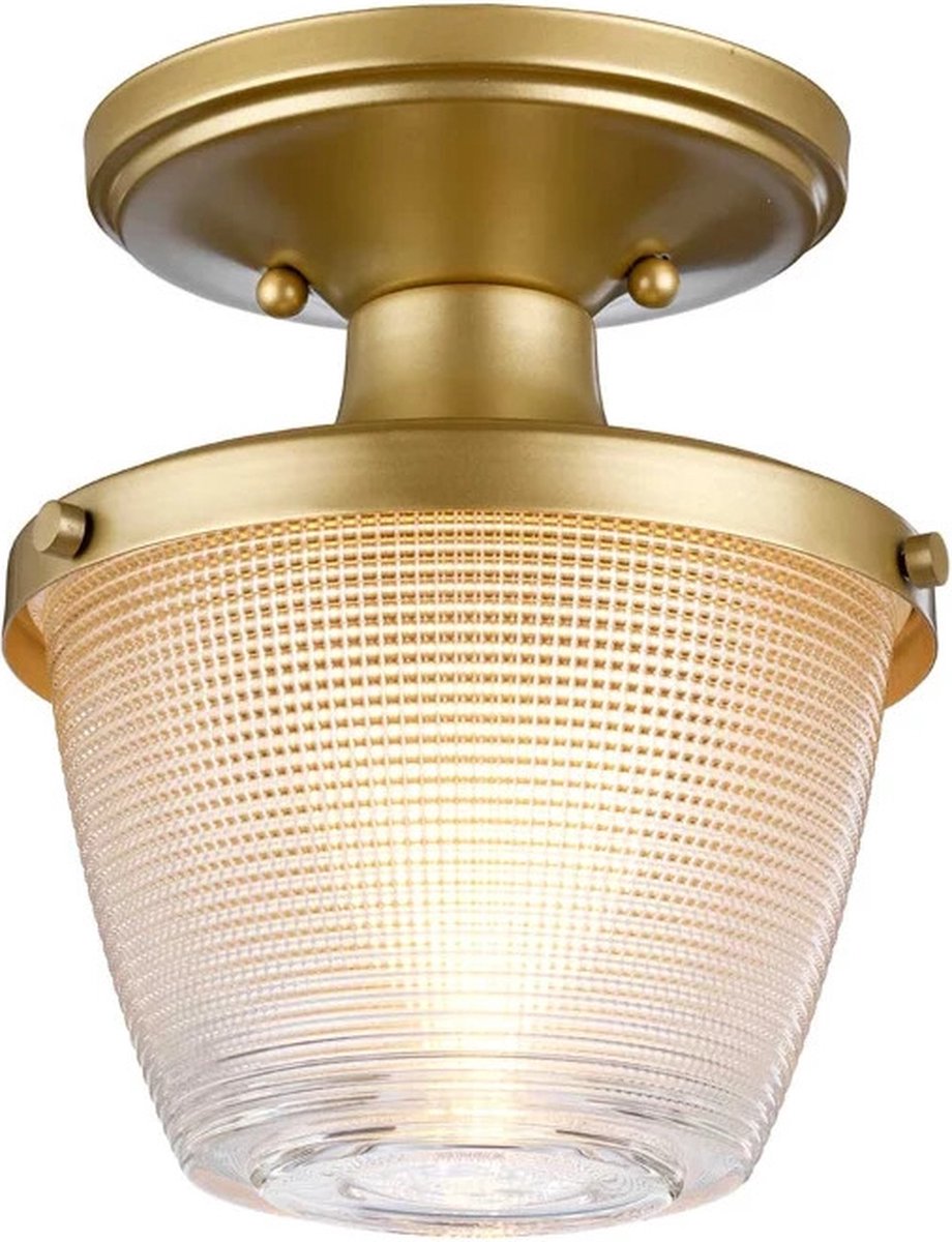 Quoizel LED Plafond Badkamerlamp Dublin | 1X E27 Max 40W | IP44 | Dimbaar | Painted Natural Brass