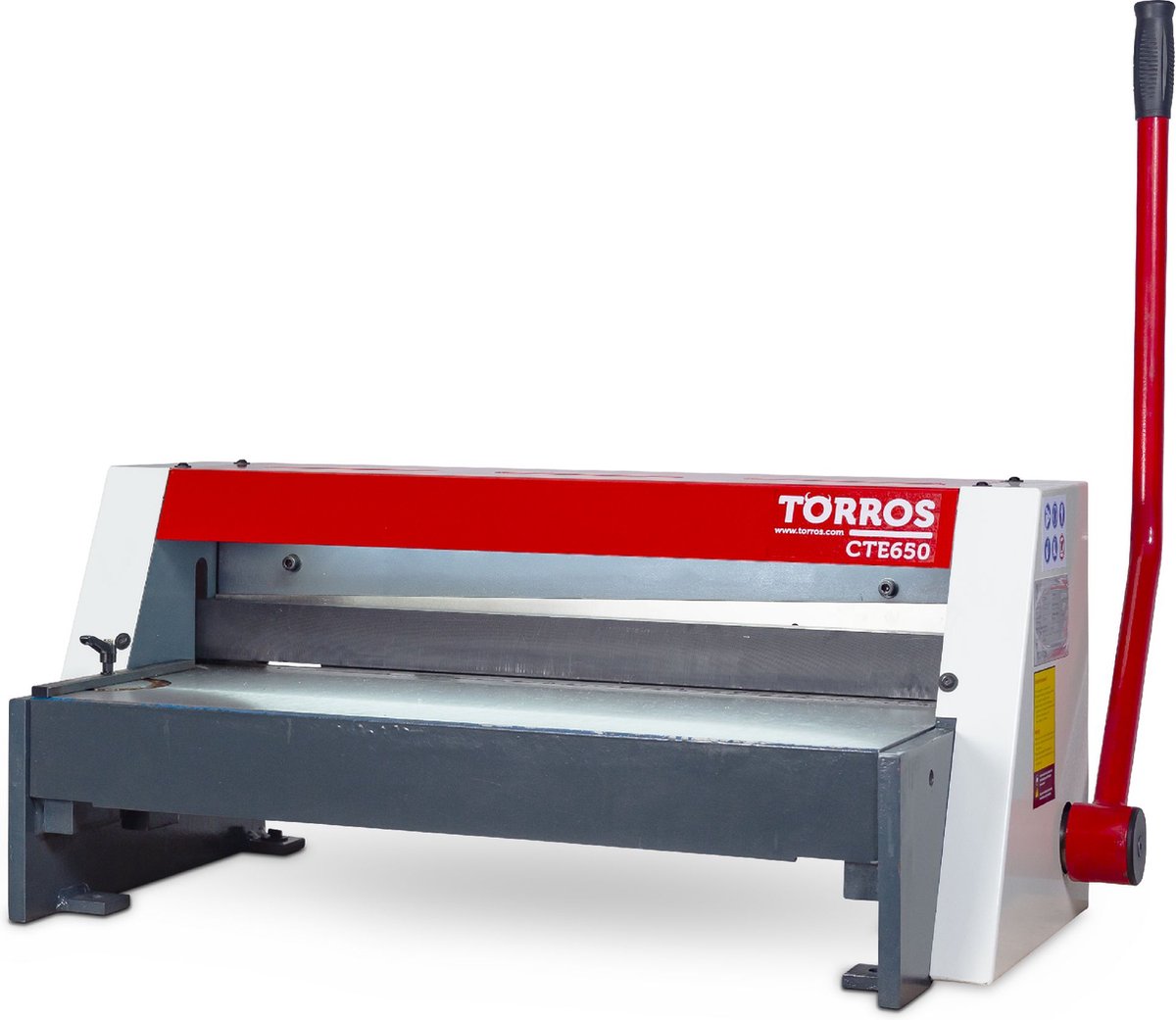 Manuele plaatschaar tafelmodel werkbreedte 650 mm plaatdiktes tot 1,25 mm in staal achteraanslag 500 mm snijlijnverlichting Torros CTE650