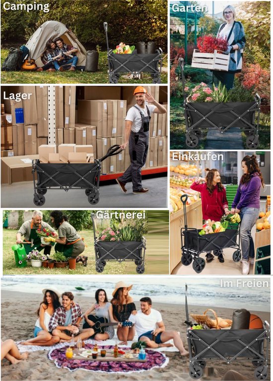 Bolderkar Traveleo Babij - opvouwbaar - 100 kg - zwart - L 85 x B 50 x H 59 cm : De ultieme handkar voor picknick, tuin en outdoor Activiteiten van Traveleo — afbeelding 2