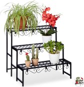 Plant stairs metal 3 floors plant rack for garden balcony or patio - HBD: approx. 62x70x60 cm rectangular black with Free Shipping