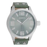 OOZOO Timepieces - Zilverkleurige horloge met groen grijze leren band - C1011