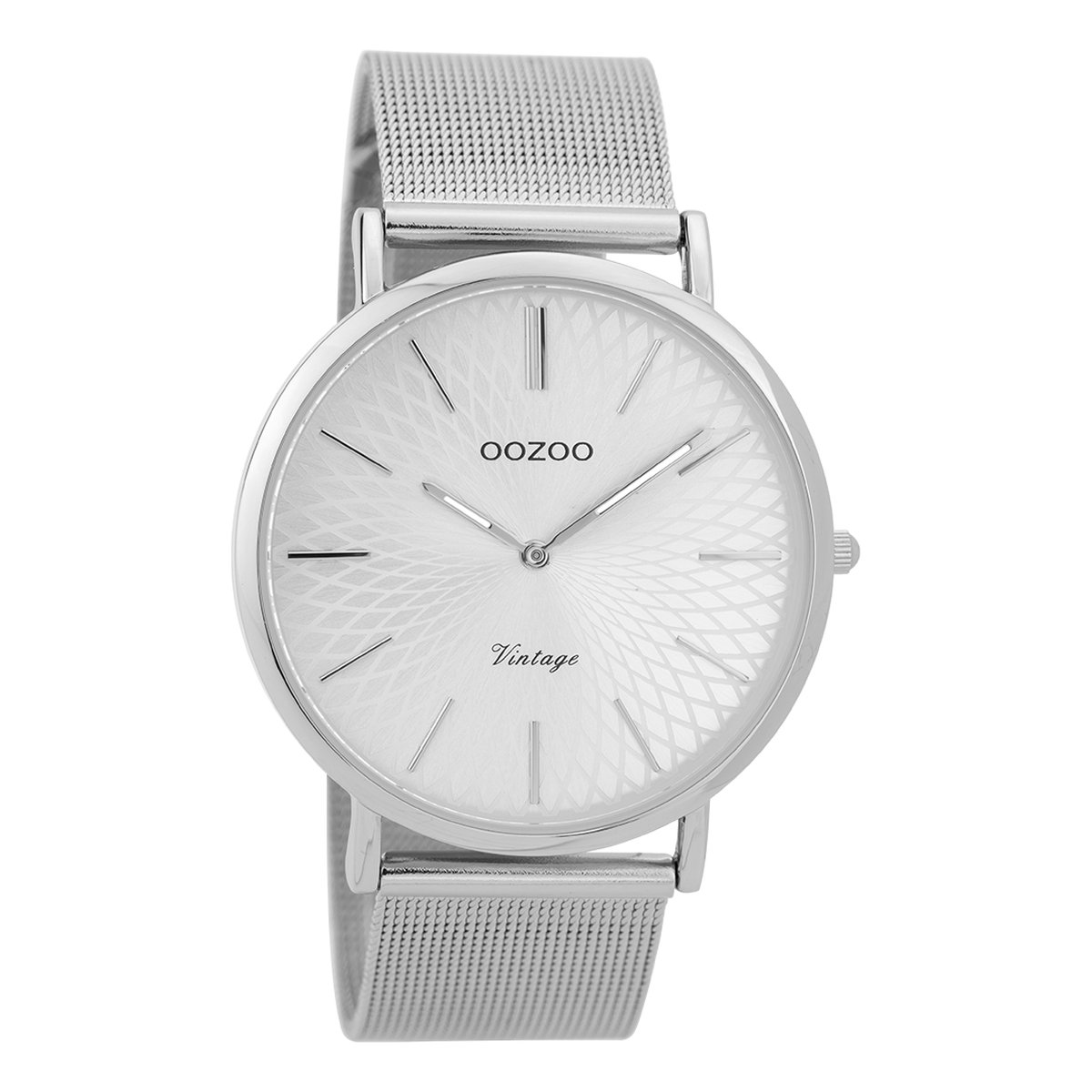 OOZOO Timepieces - Zilverkleurige horloge met zilverkleurige metalen mesh armband - C9340