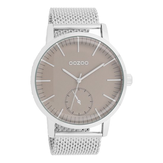 OOZOO Timepieces - Zilverkleurige horloge met zilverkleurige metalen mesh armband - C9621