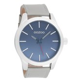 OOZOO Timepieces - Zilverkleurige horloge met licht grijze leren band - C8555