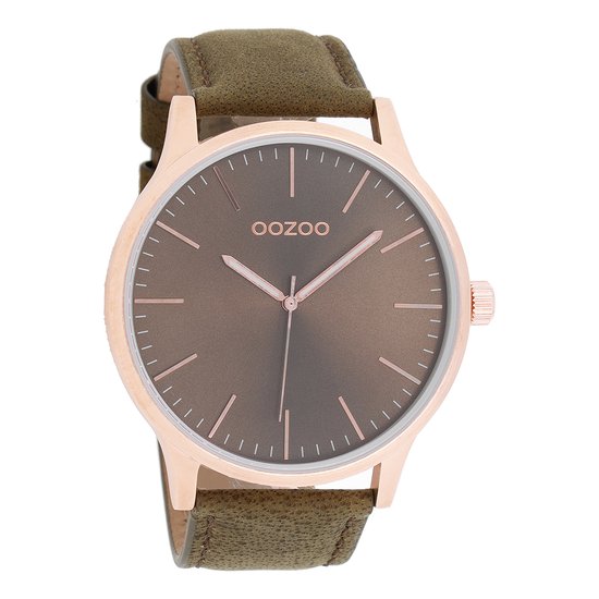 OOZOO Timepieces - Rosé goudkleurige horloge met bruine leren band - C8538
