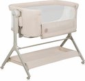 Berceau cododo beige avec 6 niveaux de réglage en hauteur et panier de rangement.