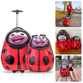 Cheqo® Kinderkoffer en Rugzak Set - Koffer voor Kinderen - Reiskoffer - Trolley met Bijpassende Reiskoffer - Handbagage Vriendelijk - Lieveheersbeestje