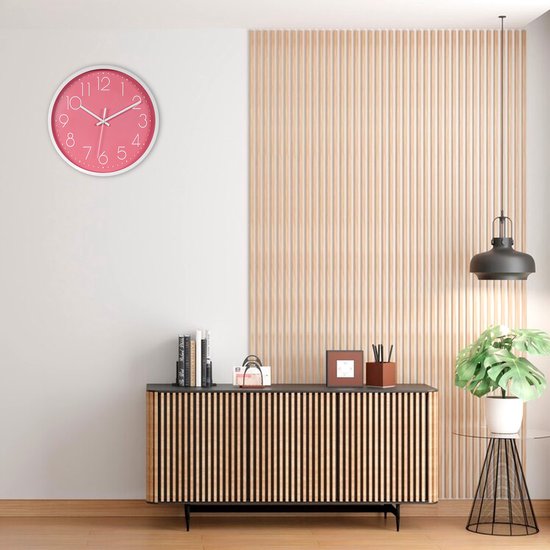 IvoQ Elegante Wandklok Roze 30 cm - Strak Design - Modern & Stil - Ideaal voor Thuisdecoratie
