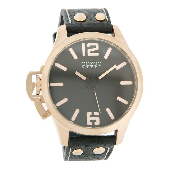 OOZOO Timepieces - Rosé goudkleurige horloge met bruine leren band - OS252