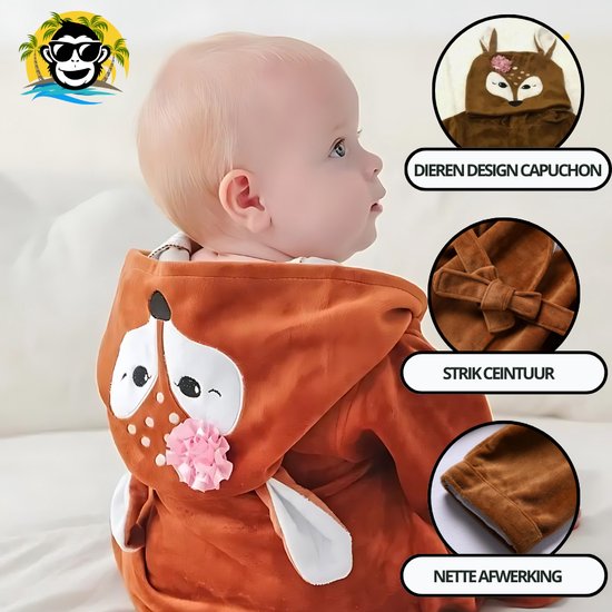 BoefieBoef Hert Bamboe Baby Badjas 0-2 Jaar (85 cm lang max) - Luxe, Superzacht & Hypoallergeen - Eco Kinderbadjas met Dieren Capuchon - Absorberende Peuter Handdoek Jongen & Meisje - Cadeau Zwemles, Carnaval, Verjaardagen of Kraam - Bruin van Merkloos — afbeelding 3