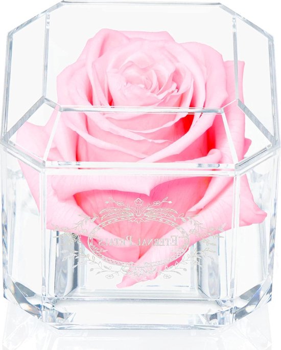 100% echte roos die een jaar meegaat - perfect cadeau - witgoud solo (lichtroze) met korting