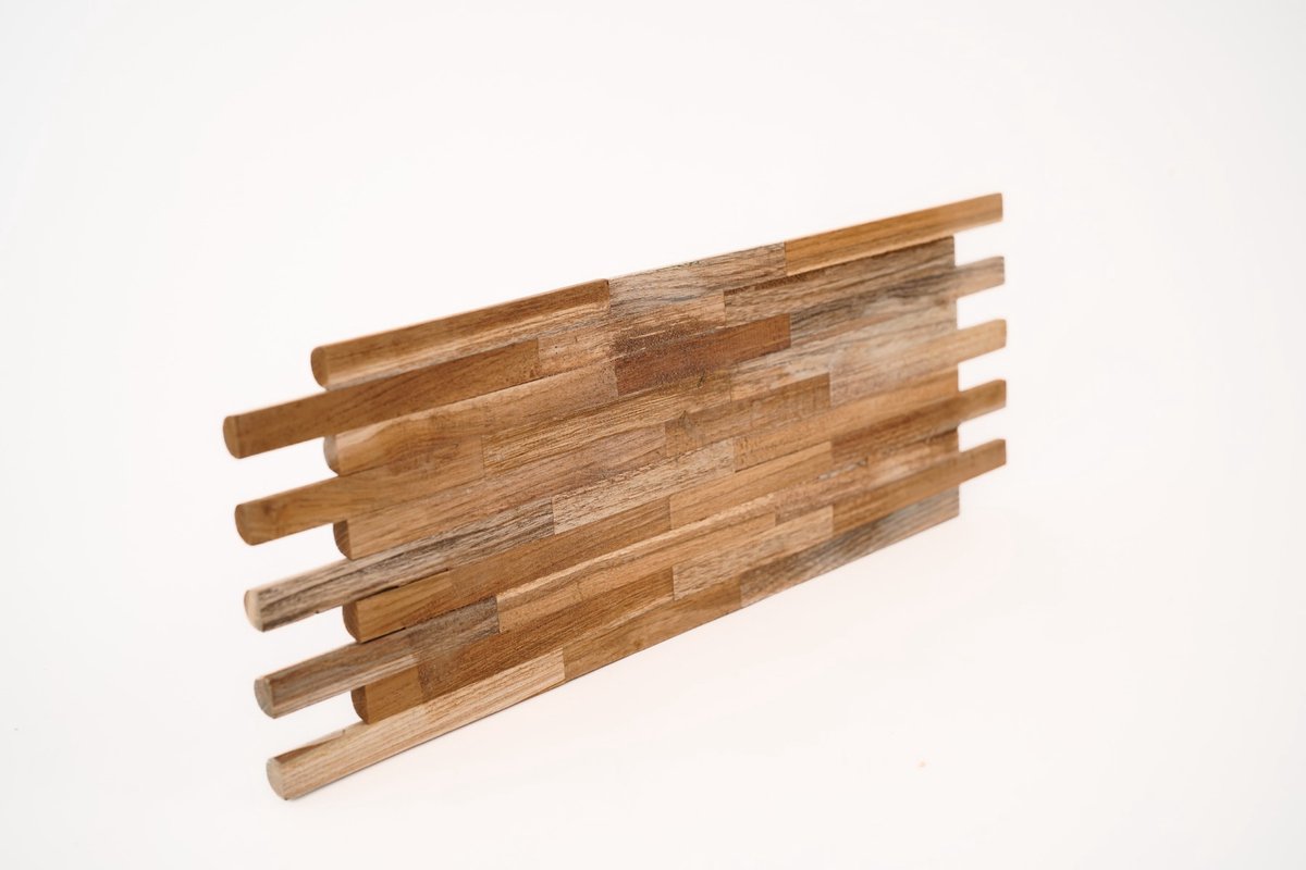 Teakea - Teak Plakhout Bamboo Stijl 50x20x2 cm - 3D Hout Wandpaneel van Massief Teakhout
