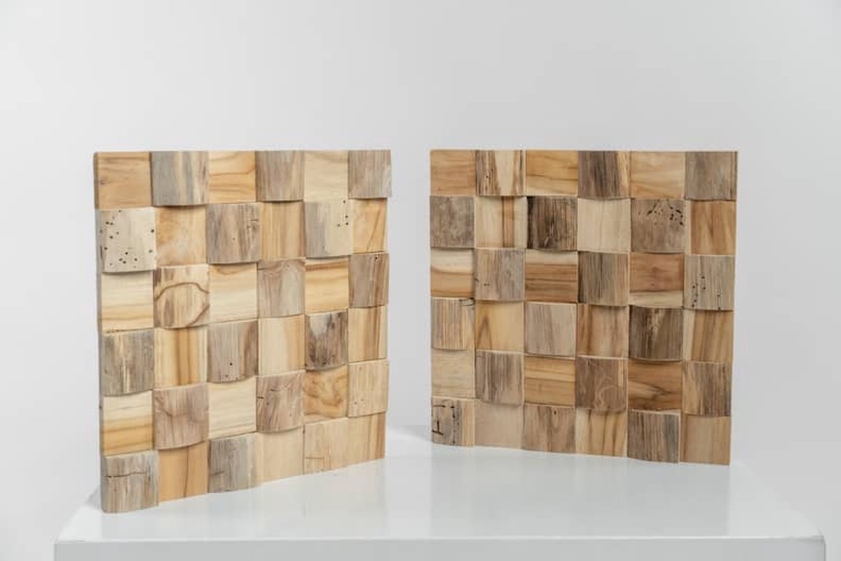 Teakea - Wandpanelen Teak Mystic Naturel 30x30x2 cm - 3D Houtstrips Wanddecoratie